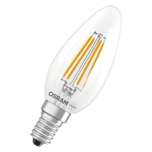 Osram LED-Leuchtmittel E14, Kerzenform, neutralweiß, klar. 3,4W, 470 Lumen, 10x3,5cm.
