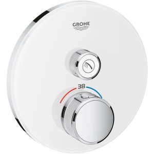 Grohe Grohtherm SmartControl Thermostat in Moon White mit Absperrventil, runde Ausführung.