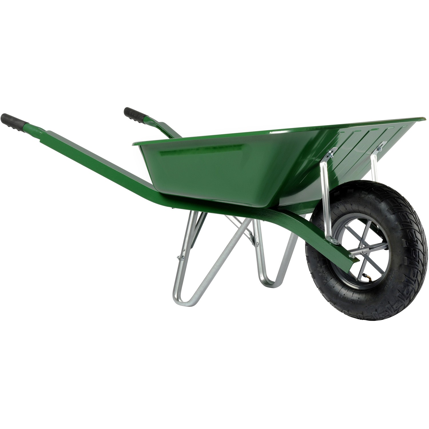 Grüne Haemmerlin Schubkarre Pro Select, 90 l, verstärkt für Bauarbeiten.