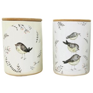 2er Set Boltze Vorratsdosen Knuffi Klein, Ø 10cm, mit Vogelmotiven und Bambusdeckel.
