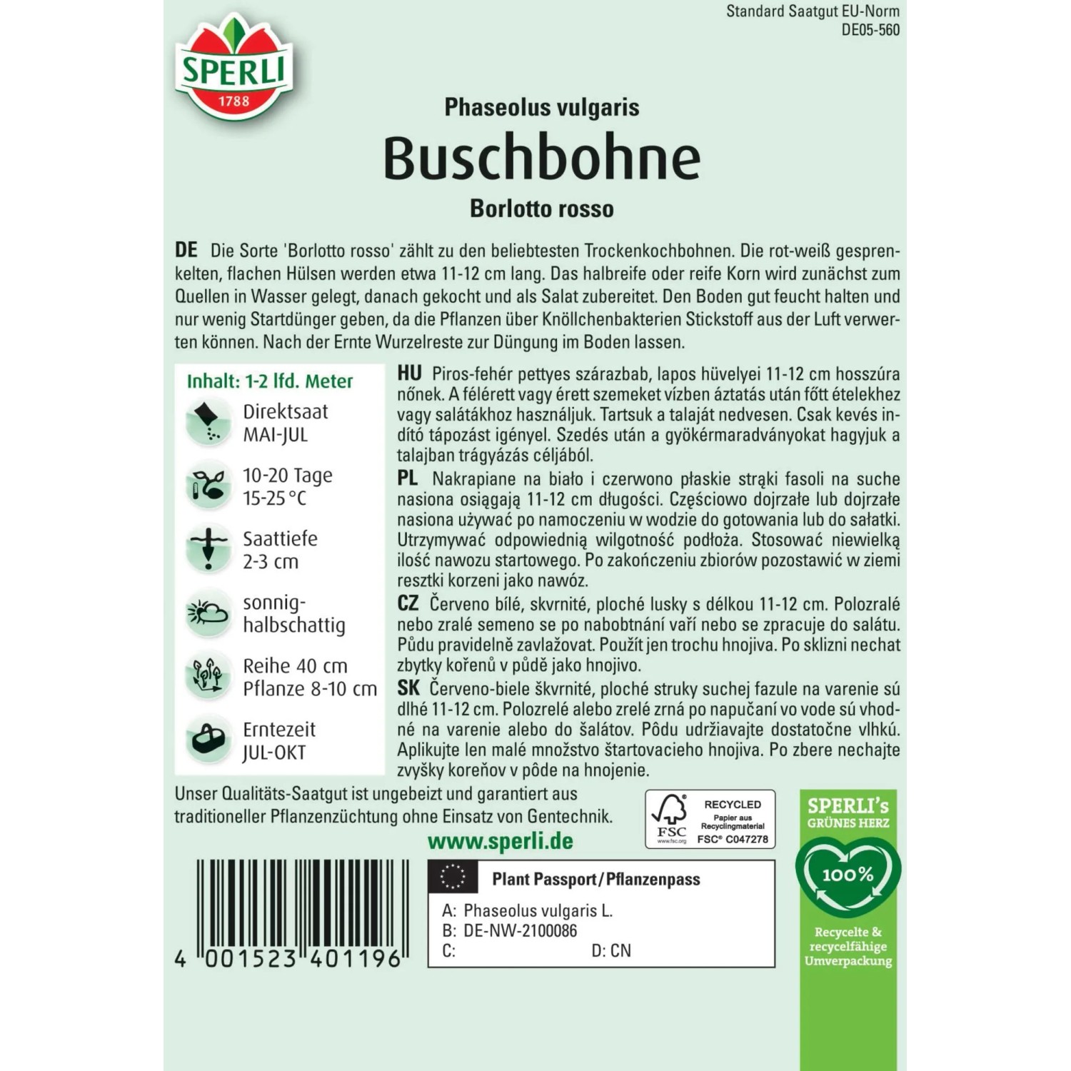 Sperli Saatgut Buschbohne Borlotto rosso_2