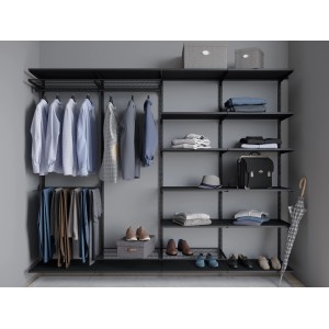 Schwarze Metall-Wandschiene, 2-reihig, 100 cm, als Basis für ein Regalsystem.