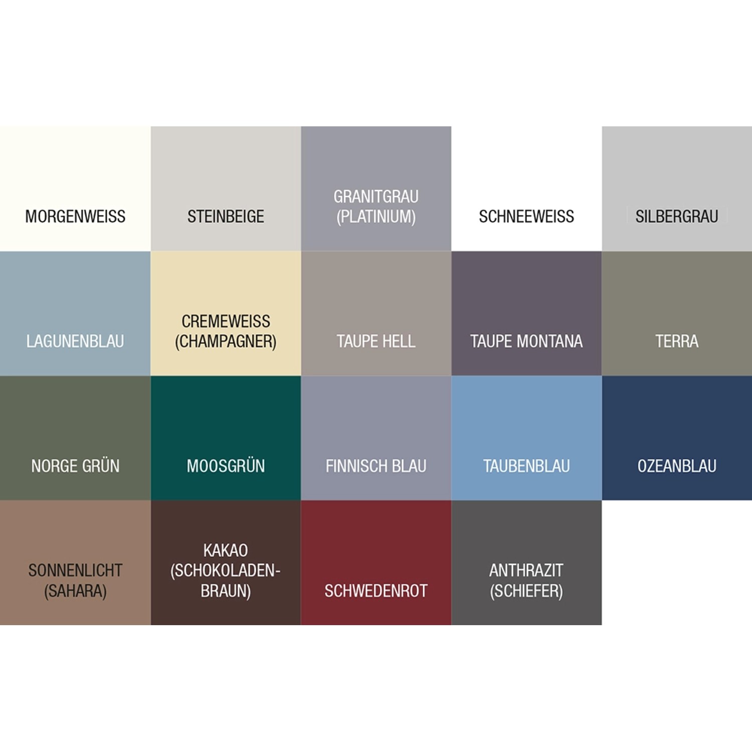 Farbmusterkarte Bondex Dauerschutz-Farbe mit verschiedenen Farbtönen wie Schneeweiß.