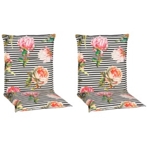 2er Set Beo Sitzauflagen Toronto für Niedriglehner, schwarz-weiß gestreift mit Rosenmuster.