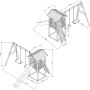 Detaillierte Strichzeichnung des Axi Beach Tower Spielturms mit Doppelschaukel und Rutsche.