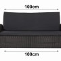 Schwarzes Gartenkissen-Set für 2-Sitzer Polyrattan-Gartensofa, 100x60x50 cm.