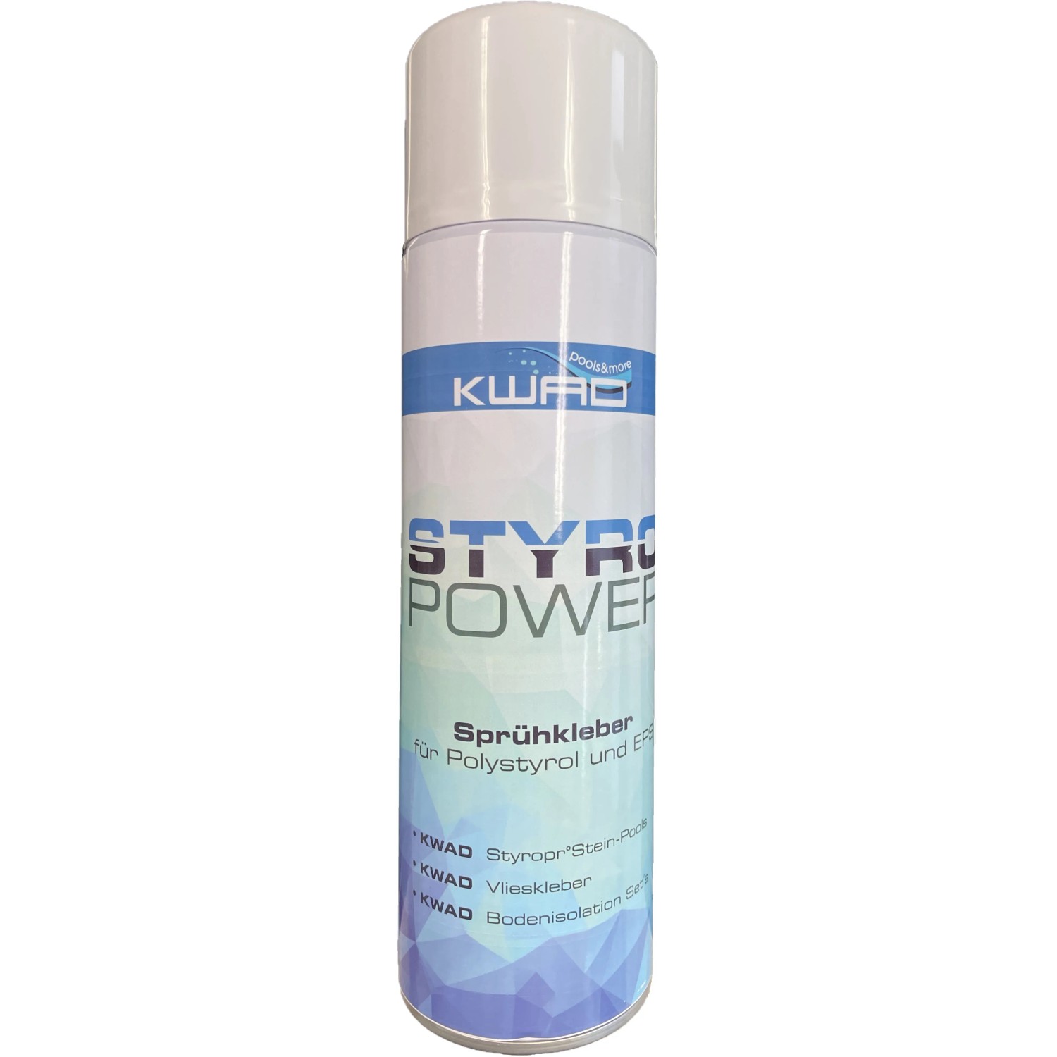 KWAD Styro Power Sprühkleber für Polystyrol und EPS, Dose in Weiß und Blau.