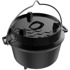 Tepro Dutch Oven S mit Standbeinen, Grillutensil aus Gusseisen, schwarz.