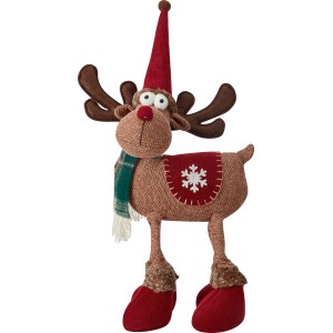 Weihnachtsdeko: Stoff-Rentier in Rot/Braun mit Schal und Mütze.
