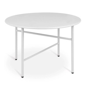 Weißer Bomoe Finn Beistelltisch aus Metall, Ø 53x36cm, für Garten und Balkon.