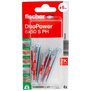 Fischer Universaldübel DuoPower 6x50 mm, 4er-Set. Universaldübel mit Schrauben für sicheren Halt in versch. Materialien.