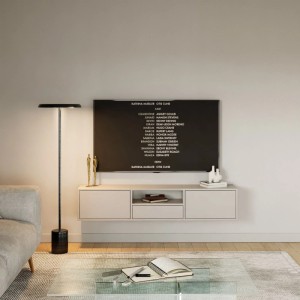Selsey TV-Hängeboard Framme in Kaschmirgrau, wandmontiert, mit Ablagefächern im modernen Wohnzimmer.