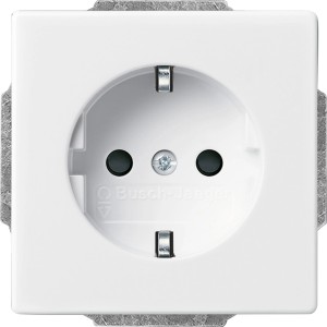 Busch-Jaeger Steckdoseneinsatz FutureLinear studioweiß mit erhöhtem Berührungsschutz.