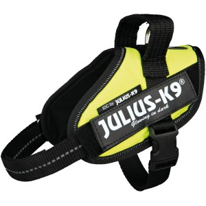 Julius K-9 IDC Mini-Mini Hundegeschirr, neongelb, mit reflektierenden Elementen für mehr Sicherheit.