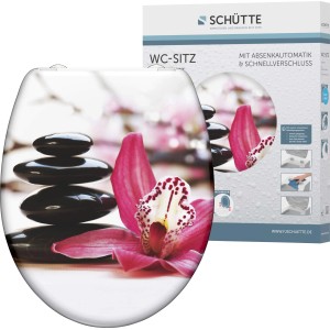 Schütte WC-Sitz Wellyness Duroplast mit Absenkautomatik, Motiv: Steine und Orchidee.