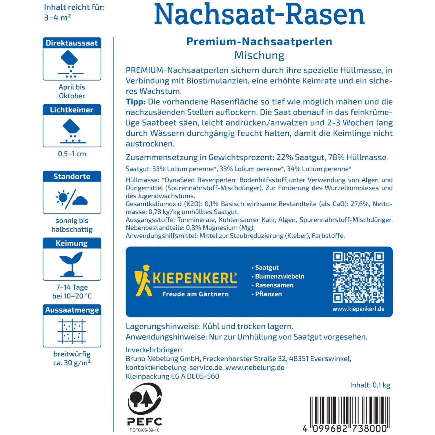 Kiepenkerl Rasensaat Nachsaat-Rasen Premium-Nachsaatperlen Packung