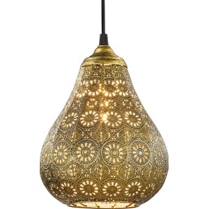 Trio Pendelleuchte Jasmin in Altmessing mit orientalischem Muster. H: 150cm, Ø: 19cm.