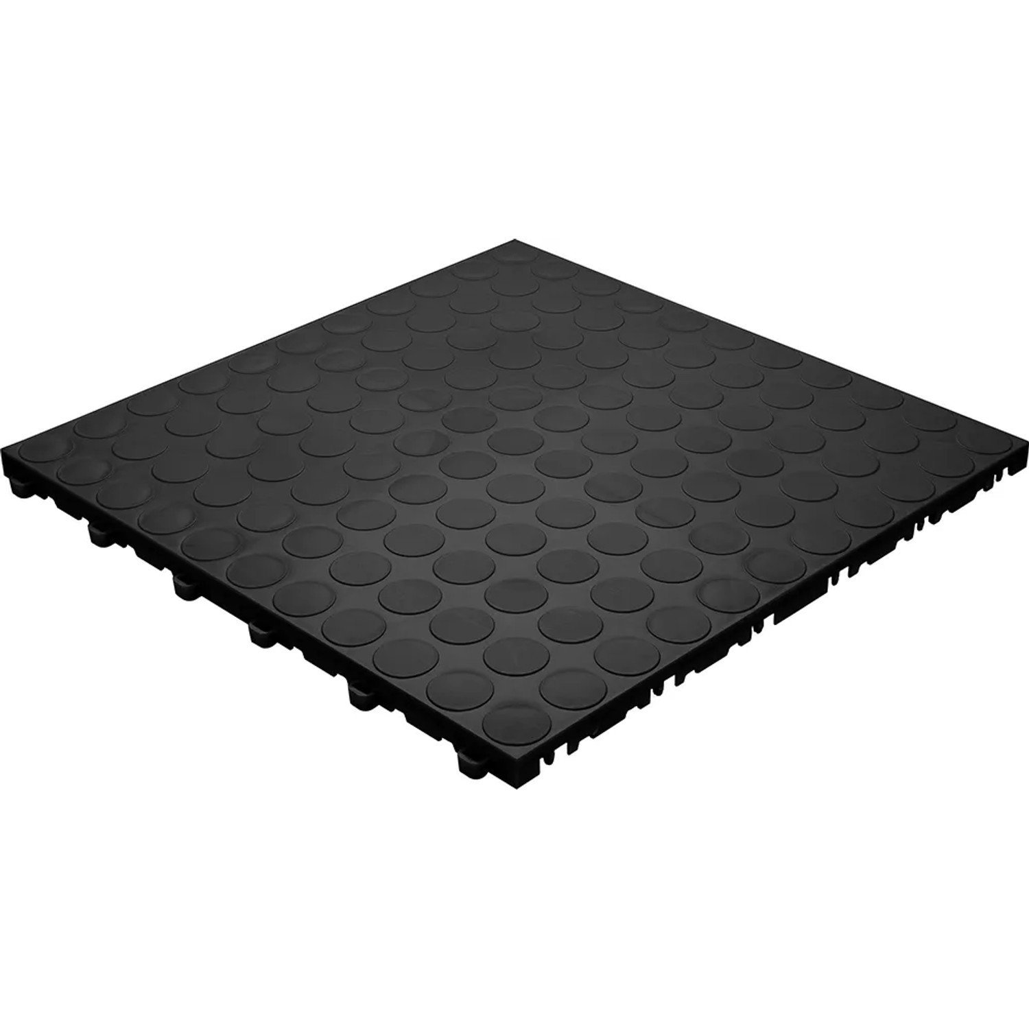 Schwarze Florco Kunststoff-Klickfliese „spot“ (40x40 cm, 6 Stk./VPE) mit Punktmuster.