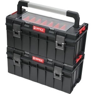 QBRICK Werkzeugkoffer PRO 600 Profi, 2er Set, mit transparentem Deckel und Aluminiumgriff.