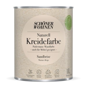 Schöner Wohnen Kreidefarbe Naturell Sandbrise, 1 Liter Dose. Pudermatte Wandfarbe in warmem Beige.