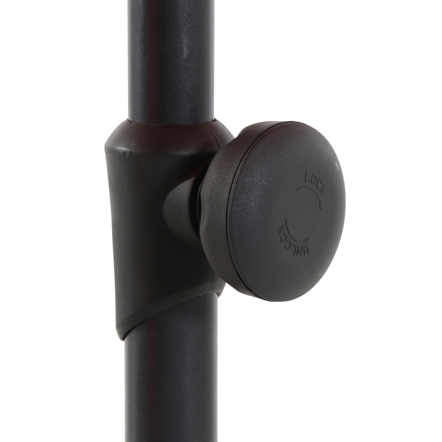 Detailaufnahme: Anthrazitfarbener Balkonschirm Hernando mit Feststellschraube.