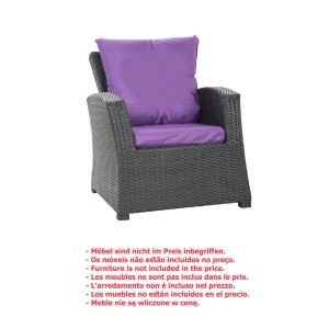 Violettes Sitzkissen-Set für Polyrattan-Sessel, bestehend aus Sitz- und Rückenkissen.