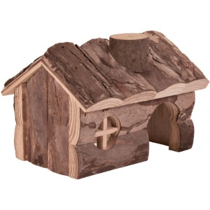 Trixie Natural Living Haus Hendrik, 15x11x12cm, aus Naturholz für Kleintiere, mit Fenster und Schornstein.