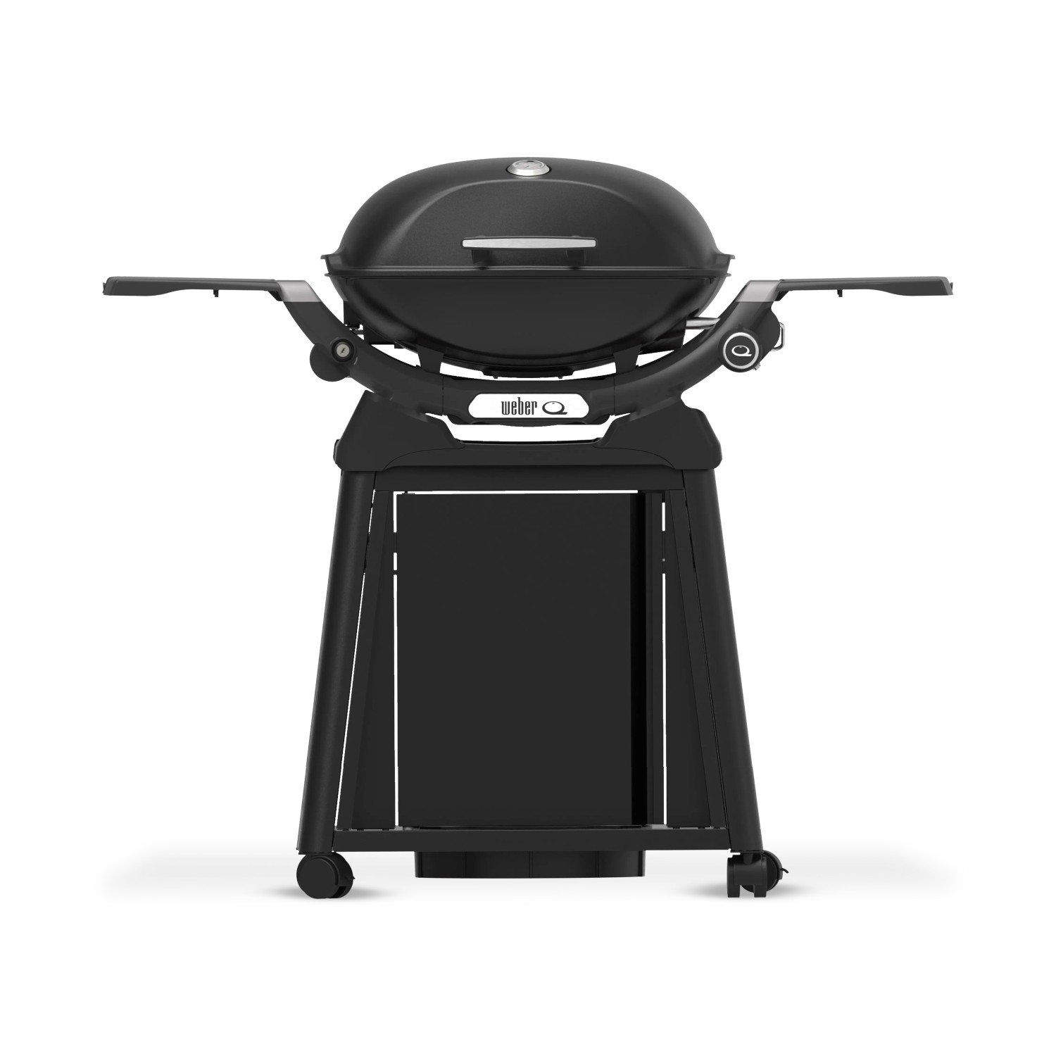 Schwarzer Weber Gasgrill Q2200N mit Rollwagen und Alugussdeckel.