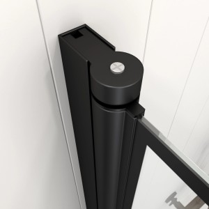 Detailaufnahme: Schwarze Aurlane Badewannenfaltwand Bricks, 1-flügelig, mit Gitternetzlinien.