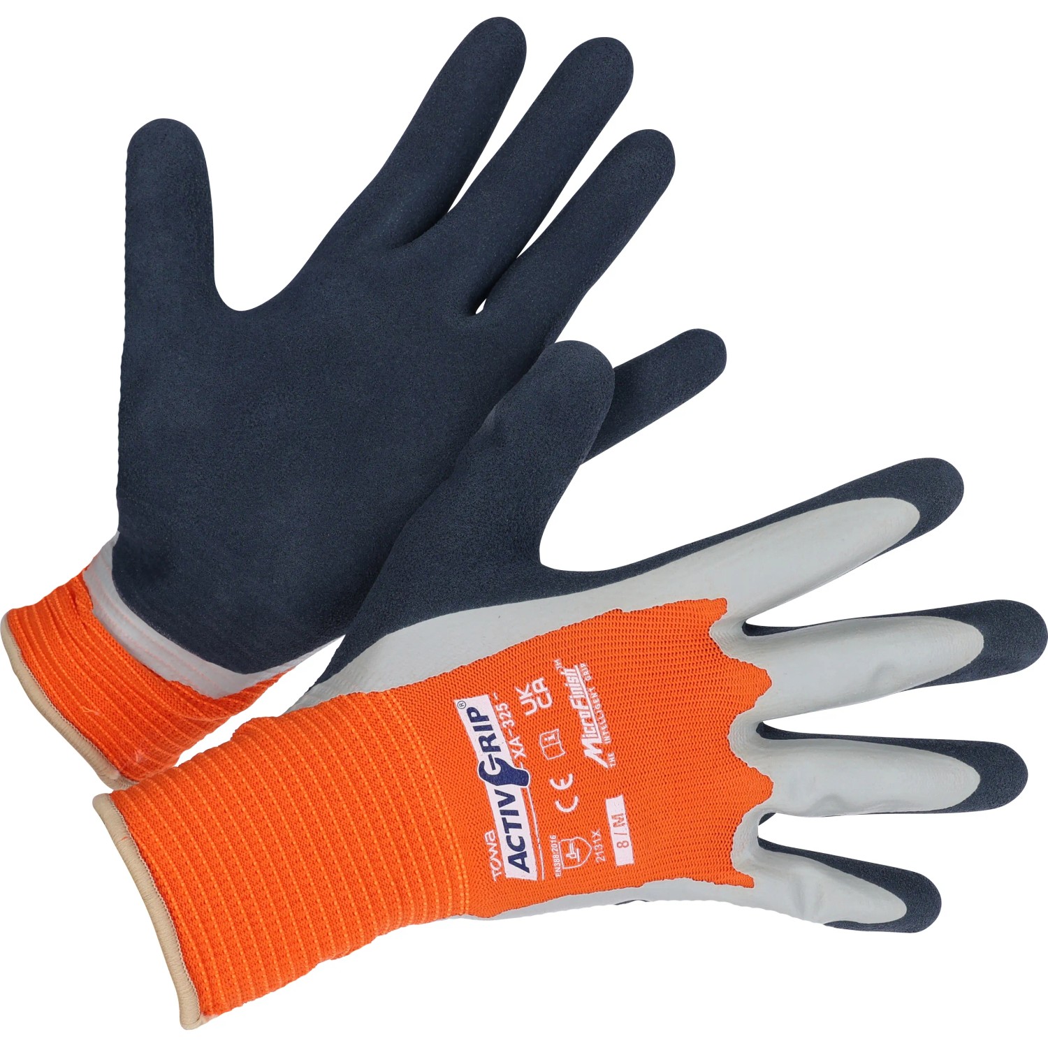 LUX Arbeitshandschuhe Super Grip Gr. 8 mit Nitril-Beschichtung, blau/orange.