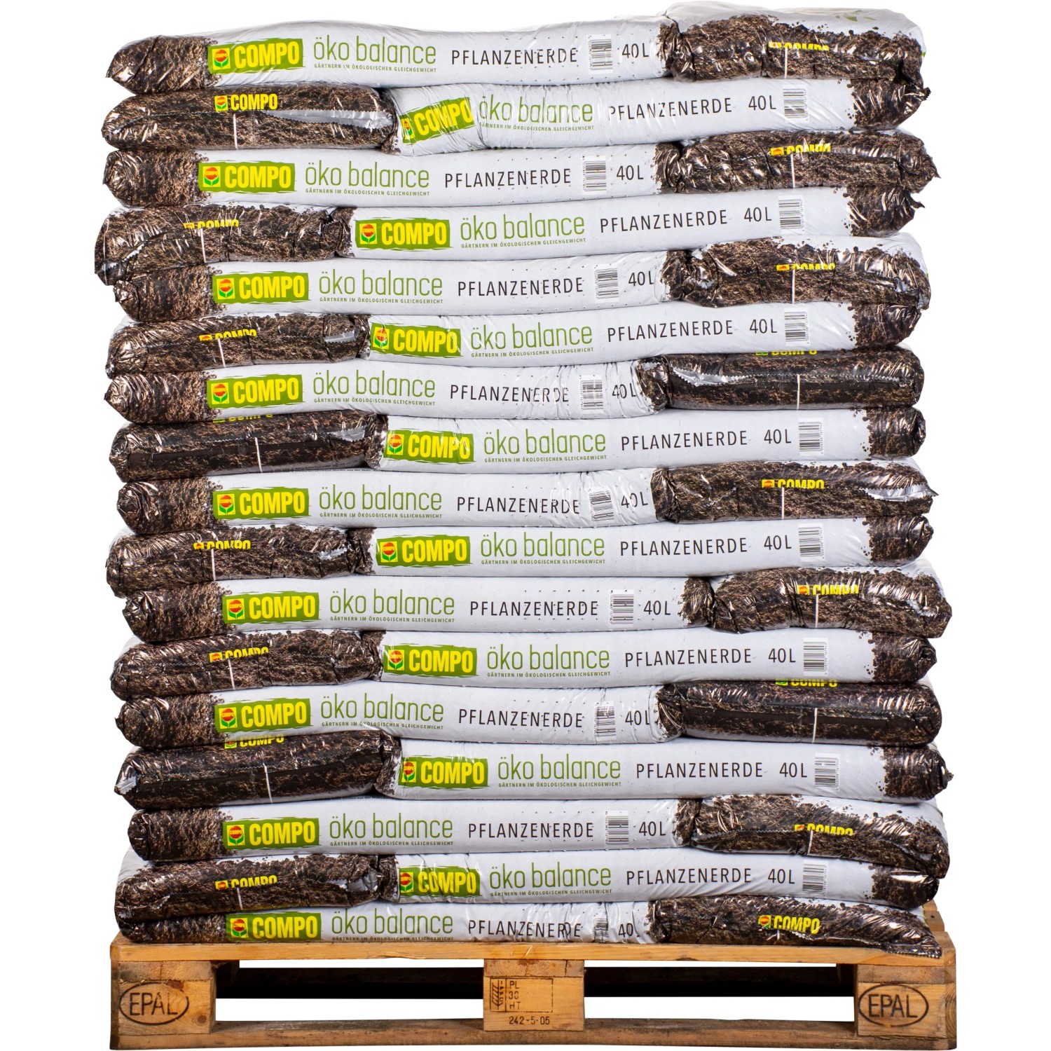 Palette Compo Öko Balance Pflanzerde, 51 Säcke à 40L, Universal-Bio-Erde für Zimmer-, Balkon- und Gartenpflanzen.
