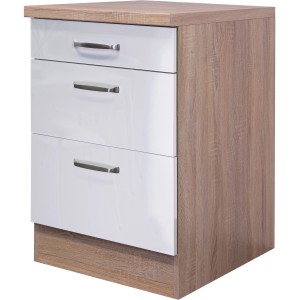 Flex-Well Exclusiv Küchen-Auszugsunterschrank Valero 60cm hgl. Weiß-Sonoma Eiche