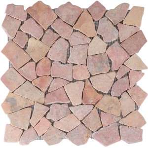 Bruchmosaikmatte Verona Rot, 28x28 cm, Naturstein-Mosaik für Innenräume.