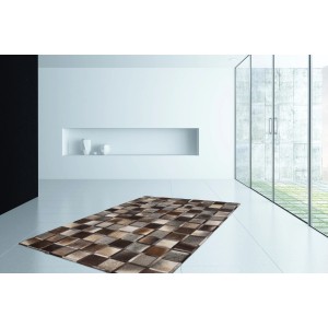 Grauer Leder Teppich Wonder 520, 80x150 cm, Patchwork Design. Handgefertigtes Unikat.