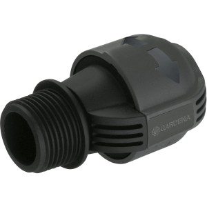 Gardena Verbinder 25 mm x 25 mm mit Außengewinde für Sprinkler-Systeme.