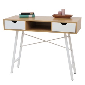 MCW Konsolentisch E92, 100x40 cm, naturbraun/weiß, mit 2 Schubladen und Ablagefach.