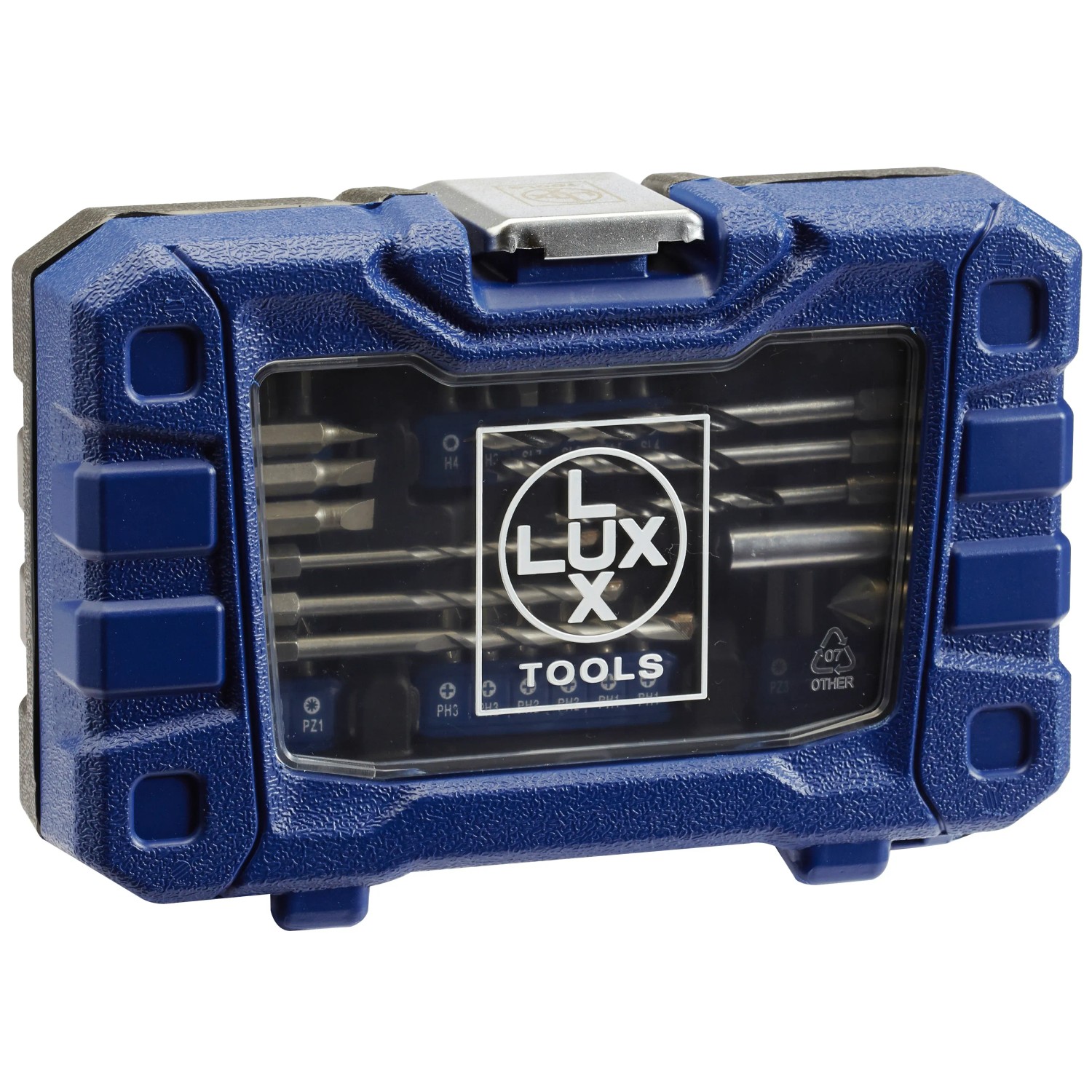 LUX Bohrer- und Bit-Set, 42-teilig, in blauer Aufbewahrungsbox.
