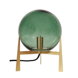 Grüne PR Home Milla Tischleuchte mit Glaskugel und goldenem Messingständer. Skandinavisches Design.