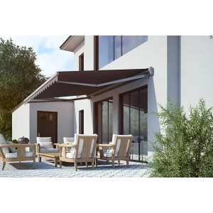 Halbkassettenmarkise SUN LED, 400x300 cm, anthrazit/grau, mit LED-Beleuchtung für Terrasse und Garten.