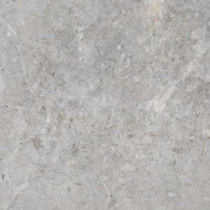 Graue, polierte Feinsteinzeug Bodenfliese, 60x60 cm, mit Steinoptik für Innenräume.