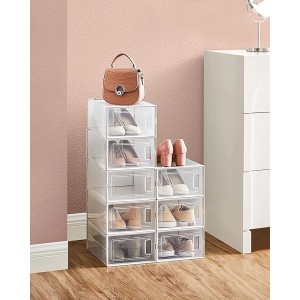 Songmics Schuhboxen-Set Dennys, 8 transparente, stapelbare Aufbewahrungsboxen mit Schuhen.