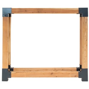 Leeres Westmann Kaminholzregal Michel aus Lärchenholz mit Stahlverbindern.