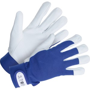 LUX Arbeitshandschuhe Teilleder Gr. 8, blau/weiß, für Heimwerker- und Gartenarbeiten.