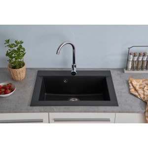 Respekta Einbauspüle Mineralite Ohio, 66x50 cm, Schwarz. Granitspüle für moderne Küchen.