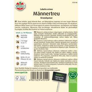 Samenpackung Männertreu Kristallpalast von Sperli: Tiefblaue, üppige Sommerblume für Beet und Balkon.