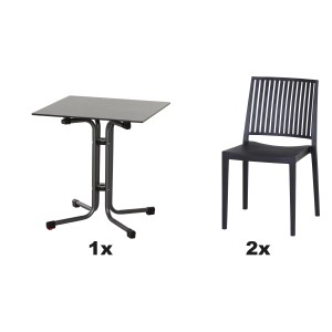 Siena Garden Gartenmöbel Set Lane, 3-teilig, anthrazit: Klapptisch und 2 Stühle für Lounge-Bereich.