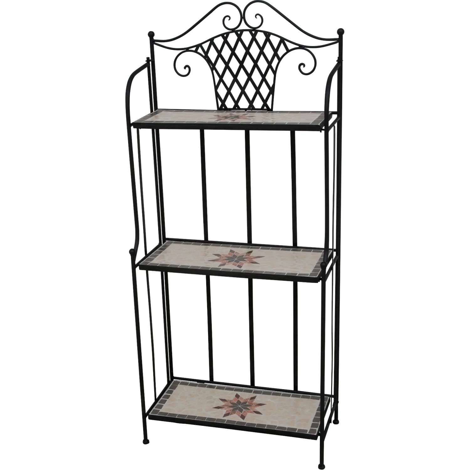 Siena Garden Regal Stella mit 3 Mosaik-Regalböden, klappbar und platzsparend.