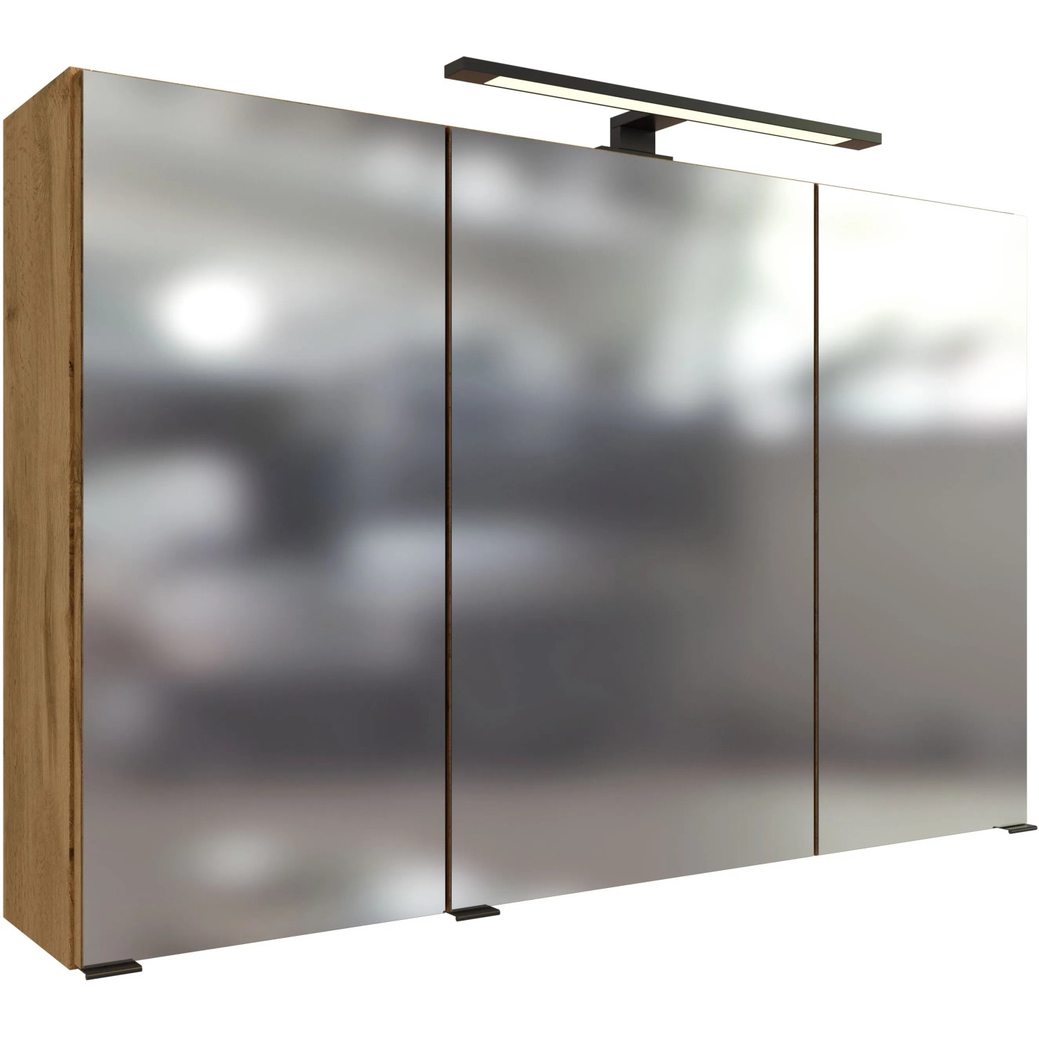 Held Möbel Waschtisch-Set Florenz, 100 cm, Wotaneiche mit Spiegelschrank und LED-Leuchte.