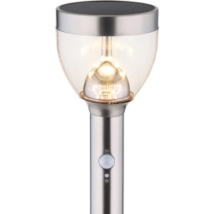 Globo LED-Solar-Wegeleuchte mit Erdspieß, Bewegungsmelder, Edelstahl, 95 cm hoch.