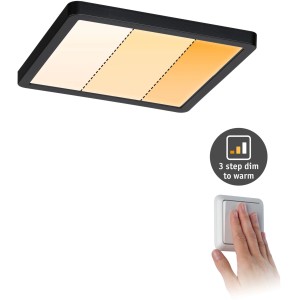 Schwarzes Paulmann LED Einbaupanel Areo VariFit mit Warmdimmfunktion und Lichtschalter.